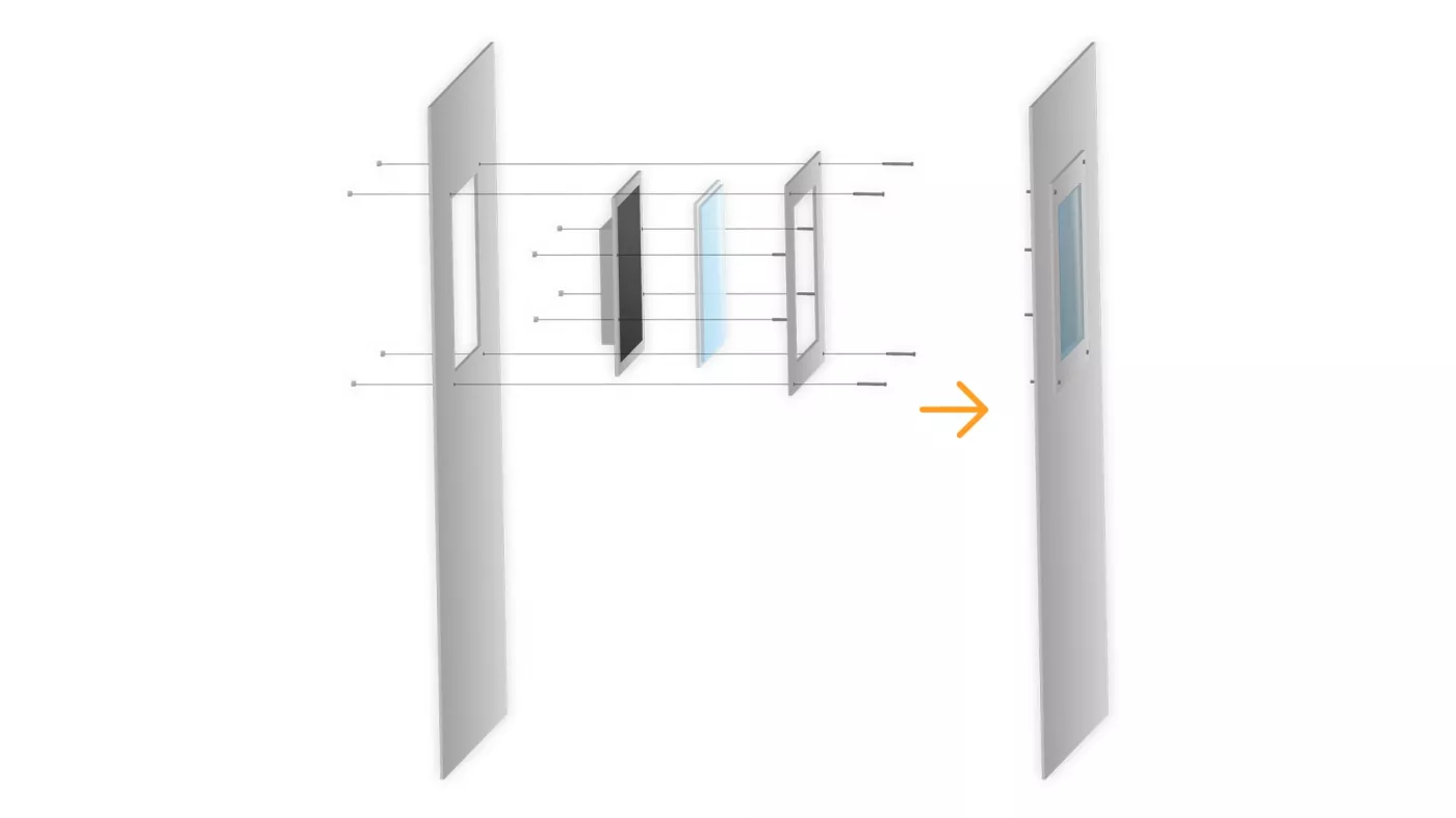 front mounting by stainless frame with screws
